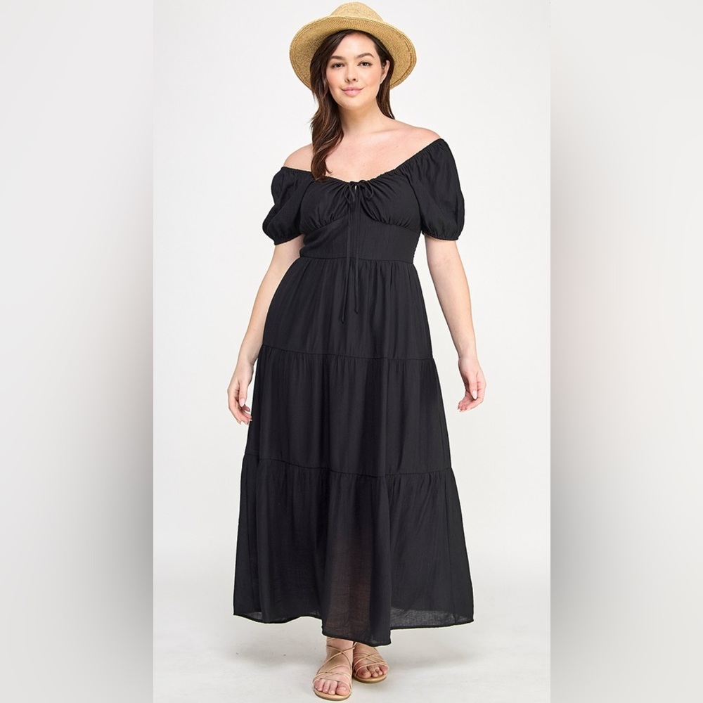 NWT_Boutique Front tie puff sleeve tired maxi dress women’s